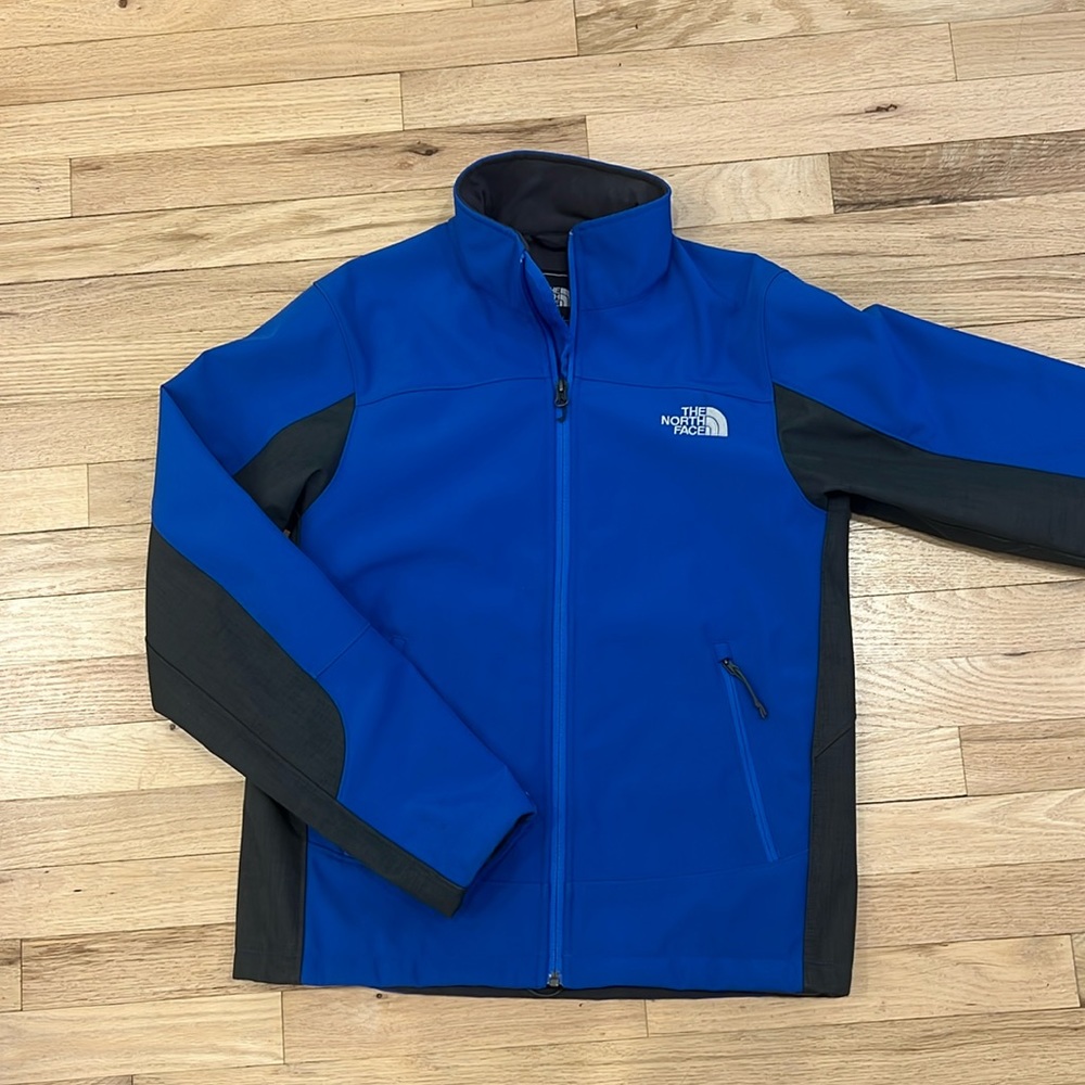 The North Face mens small zipper fleece lined water resistant jacket blue grey